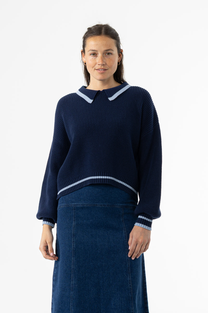 Navy Collar Knit Sweater