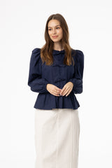 Navy Cotton Bow Blouse