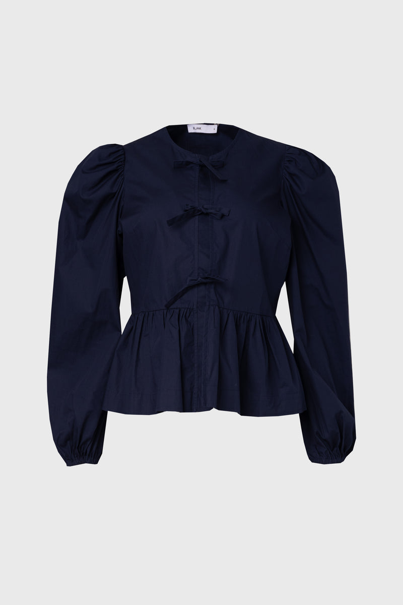 Navy Cotton Bow Blouse