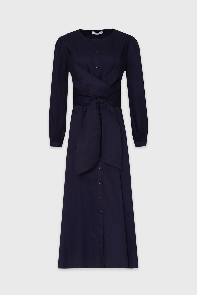Navy Drape Cotton Maxi Dress – BLANK