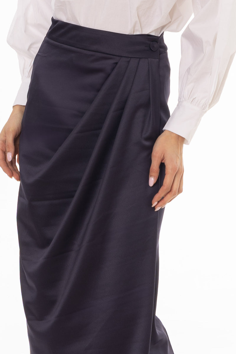 Navy Draped Wrap Maxi Skirt – BLANK
