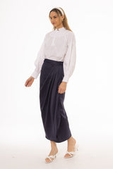 Navy Draped Wrap Maxi Skirt