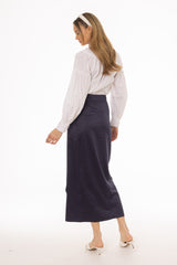 Navy Draped Wrap Maxi Skirt