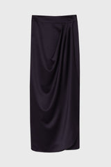 Navy Draped Wrap Maxi Skirt