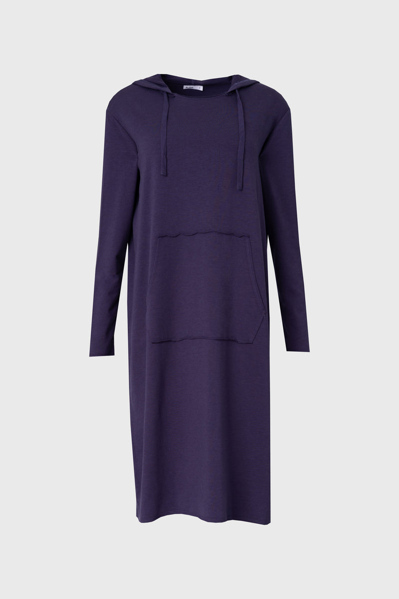 navy dress blue hoodie Navy Blue Warm Cotton Waffle Knee Length Hoodie Dress 64" / Regular (5'2"