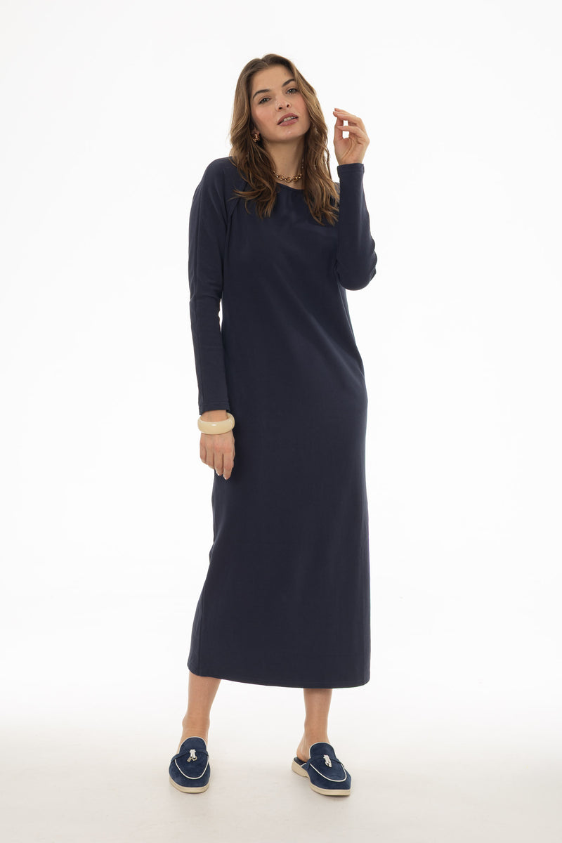 Navy Faux Shrug Maxi Dress – BLANK