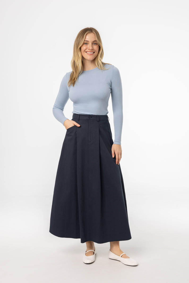 Navy Flare Cargo Maxi Skirt