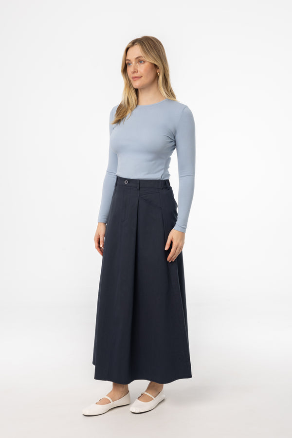 Navy Flare Cargo Maxi Skirt