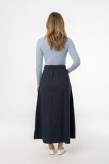 Navy Flare Cargo Maxi Skirt