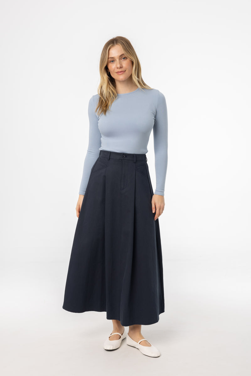 Navy Flare Cargo Maxi Skirt