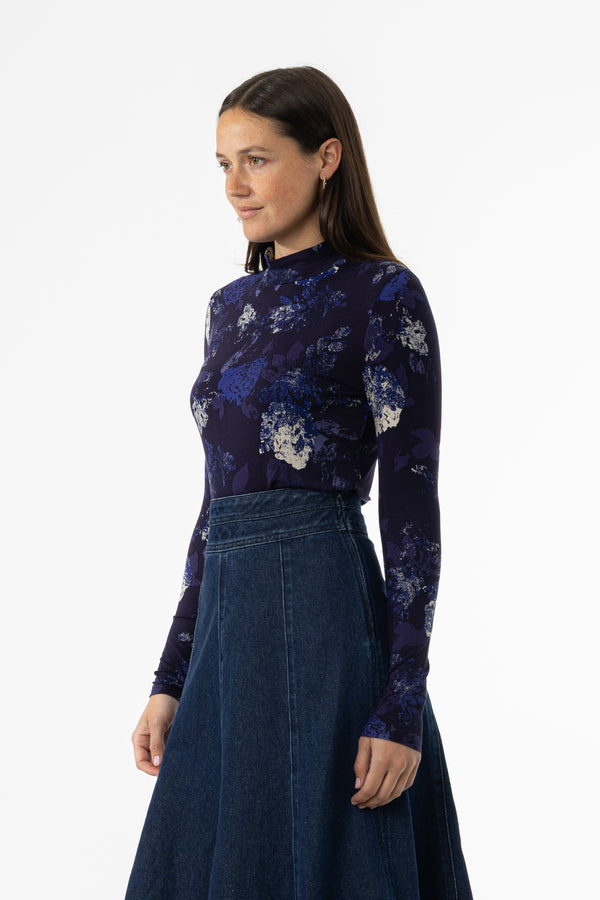 Navy Floral Mock Neck Top