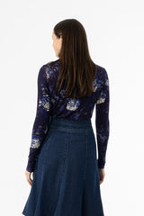 Navy Floral Mock Neck Top