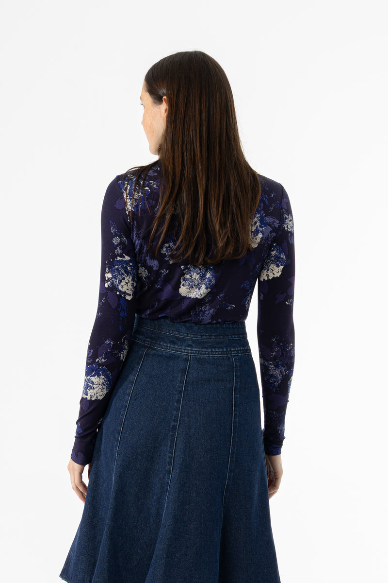 Navy Floral Mock Neck Top