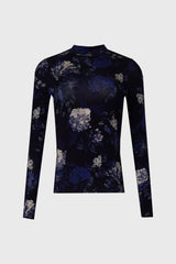 Navy Floral Mock Neck Top