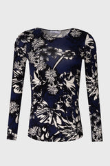 Navy Floral Printed Round Neck T-Shirt