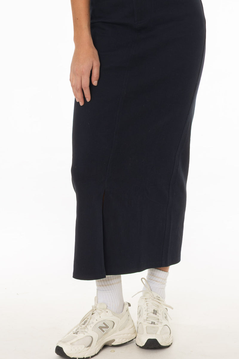 Navy Front Slit Maxi Skirt – BLANK