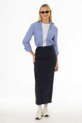 Navy Front Slit Maxi Skirt