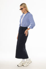 Navy Front Slit Maxi Skirt