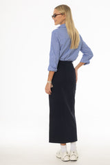 Navy Front Slit Maxi Skirt