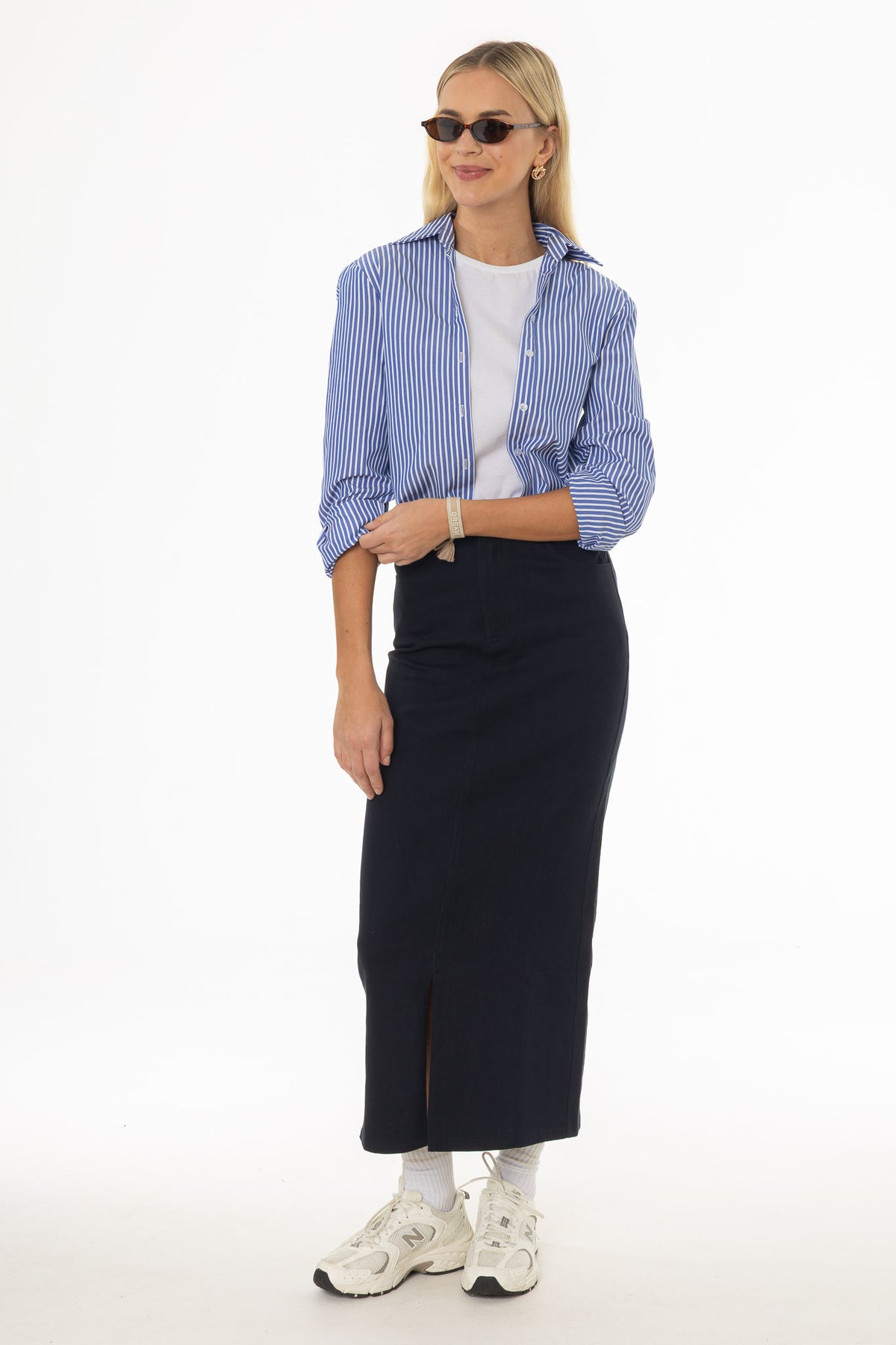 Navy Front Slit Maxi Skirt – BLANK