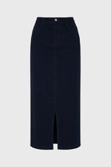 Navy Front Slit Maxi Skirt