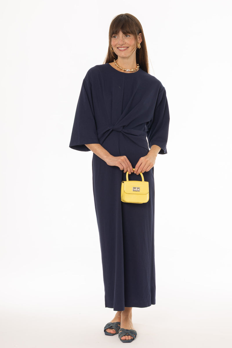 Navy Front Tie Knot Maxi Dress – BLANK