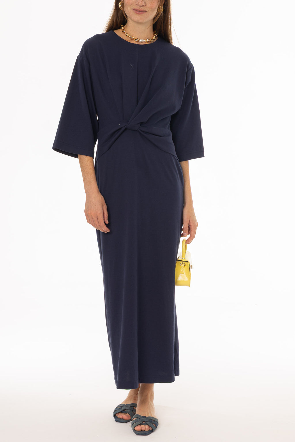 front tie knot maxi dress Gina Tricot soft tie front knot maxi dress in light blue