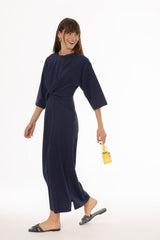 Navy Front Tie Knot Maxi Dress