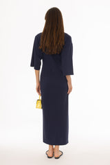 Navy Front Tie Knot Maxi Dress