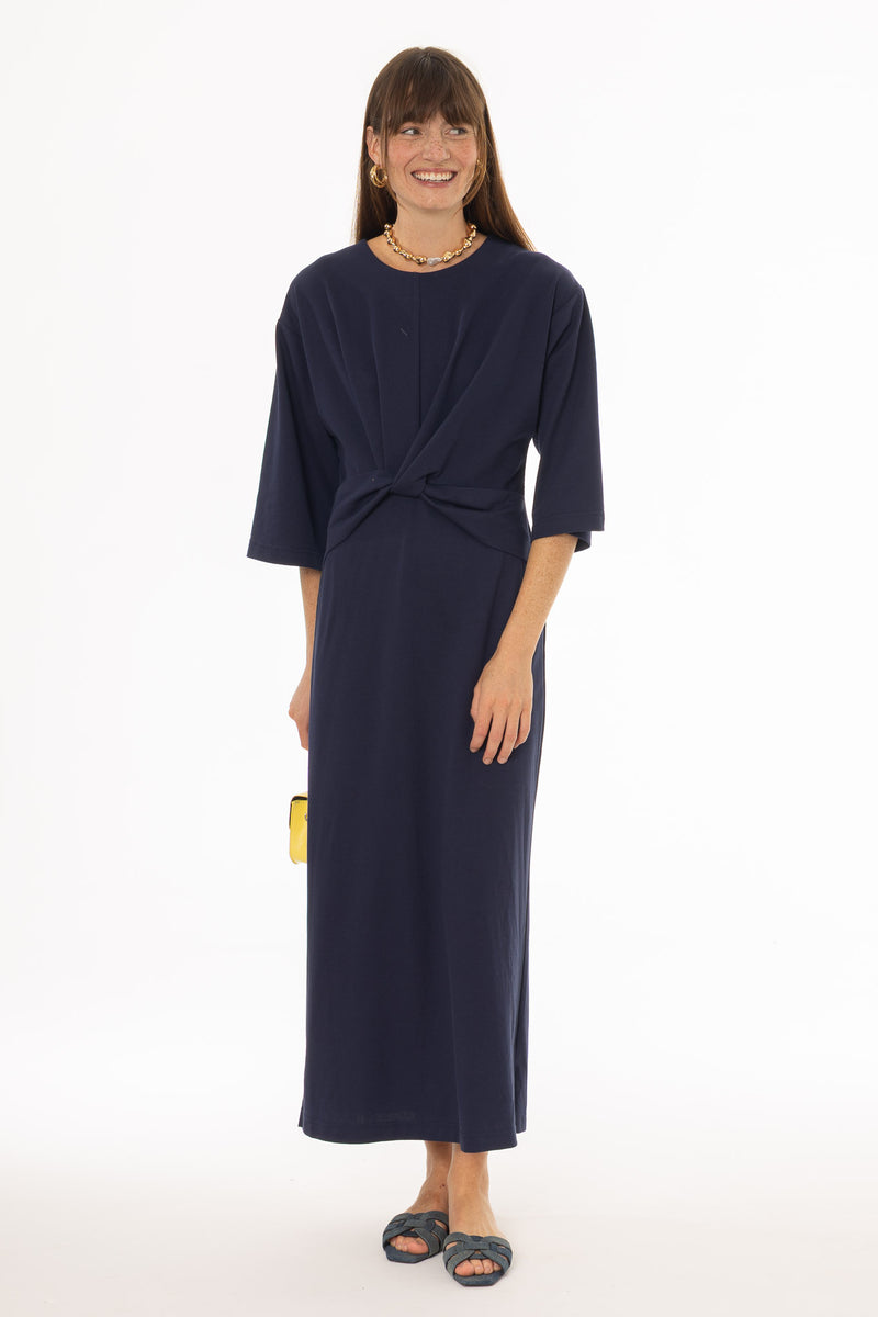 how to tie bottom of maxi dress Navy Front Tie Knot Maxi Dress – BLANK