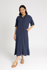 Navy Gauze Button Down Maxi