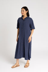 Navy Gauze Button Down Maxi