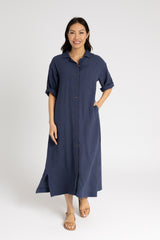 Navy Gauze Button Down Maxi