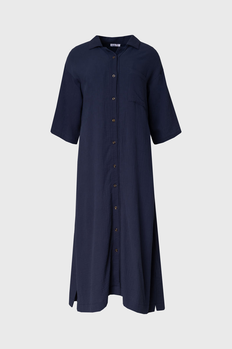 Navy Gauze Button Down Maxi