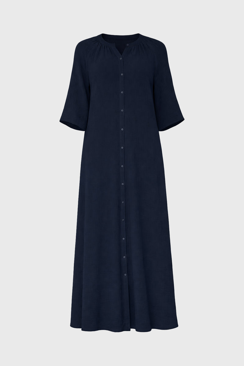 Navy Gauze Flare Sleeve Maxi Dress – BLANK
