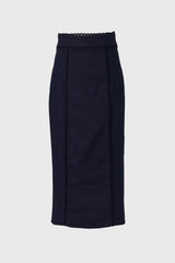 Navy Lace Trim Maxi Skirt