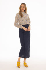 Navy Lace Trim Maxi Skirt