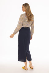 Navy Lace Trim Maxi Skirt