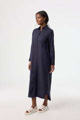 Navy Linen Maxi Shirt Dress