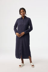 Navy Linen Maxi Shirt Dress