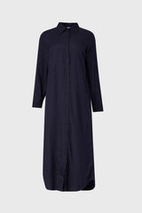 Navy Linen Maxi Shirt Dress