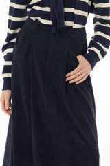 Navy Microsuede Flared Maxi Skirt