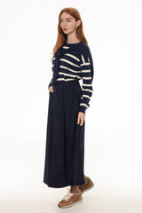 Navy Microsuede Flared Maxi Skirt
