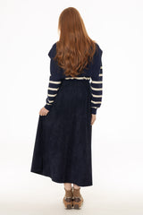 Navy Microsuede Flared Maxi Skirt