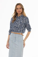 Navy Paisley Printed Blouse