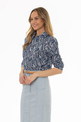 Navy Paisley Printed Blouse