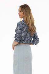 Navy Paisley Printed Blouse