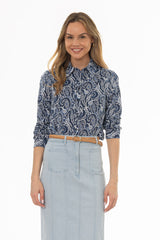 Navy Paisley Printed Blouse