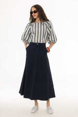 Navy Panel Flare Maxi Skirt