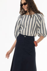 Navy Panel Flare Maxi Skirt